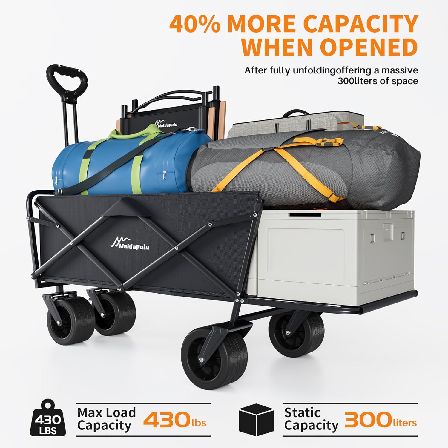 Collapsible Wagon Cart, Heavy Duty Folding Wagon with 430lbs,（with Table Top,with Tailgate）,All Terrain Large Wheel Beach,Camping Sports Garden Beach Grocery