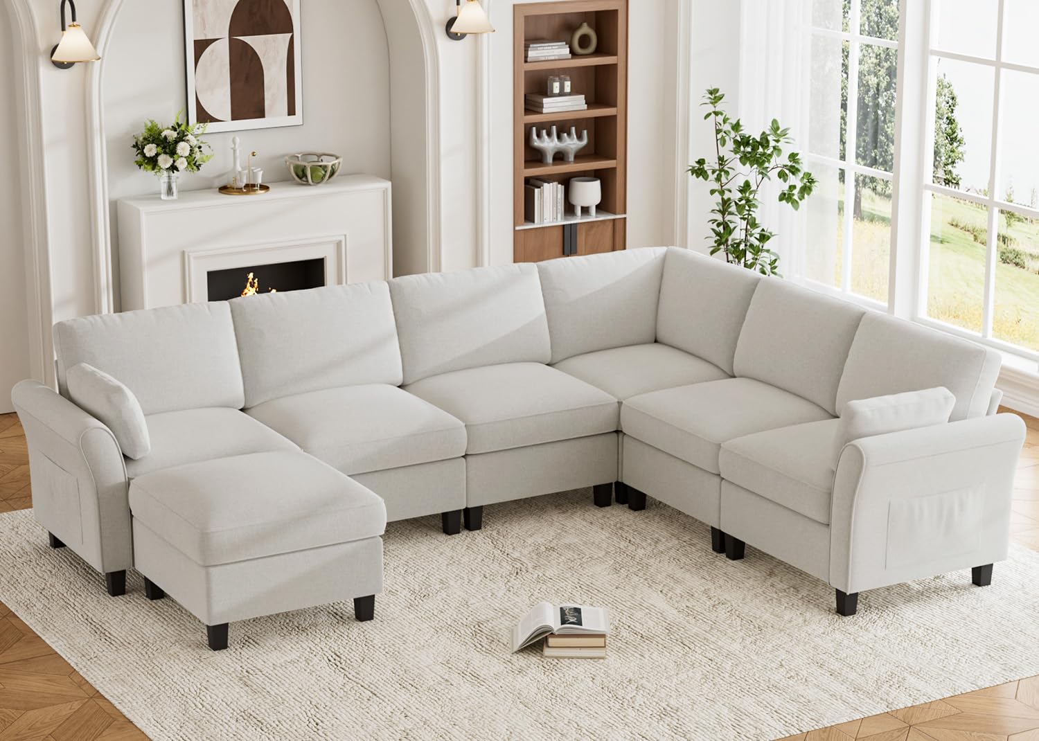 Legend Vansen Modular Sectional Sofa,7 Seat Comfy Sectional Couch with Storage Space, Curved Armrests,Memory Foam,Convertible U Shaped Sofa Couch for