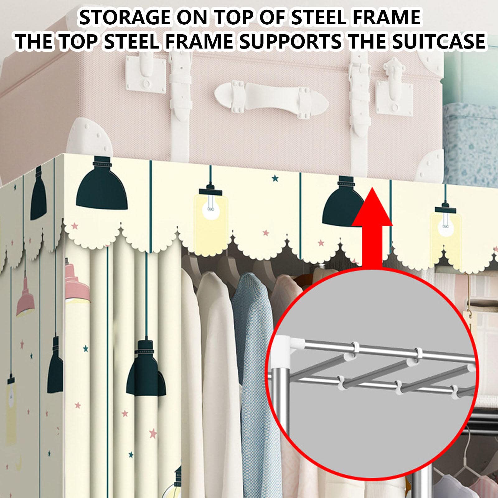 Guardaroba, Guardaroba Portatile in Tela con Asta Appendiabiti, Organizzatore per Armadio in Tessuto per Camera da Letto, Soggiorno,A-125x45x170cm