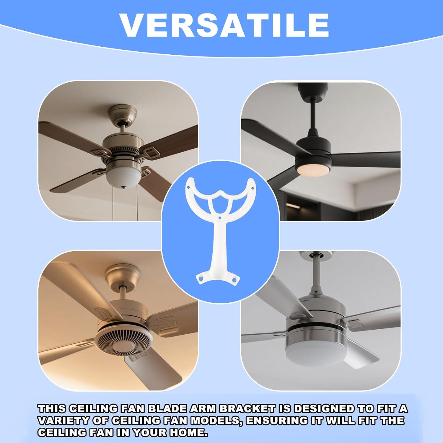 lasuroa 5pcs Ceiling Fan Blades Arms Replacement, 52in/132cm White Finish Ceiling Fan Blade Mounting Bracket Support Holders Replacement Parts for Replacing the Worn Fans Blades