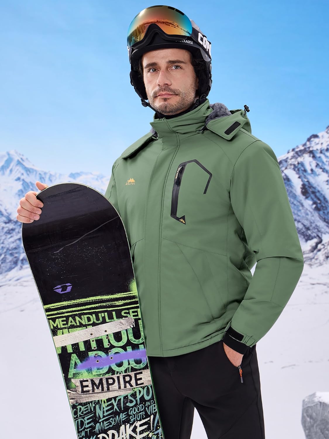 WULFUL Men’s Ski Jackets Warm Winter Snow Windbreaker Resistant Snowboard Fleece Coat Mountain Waterproof Parka with Hood