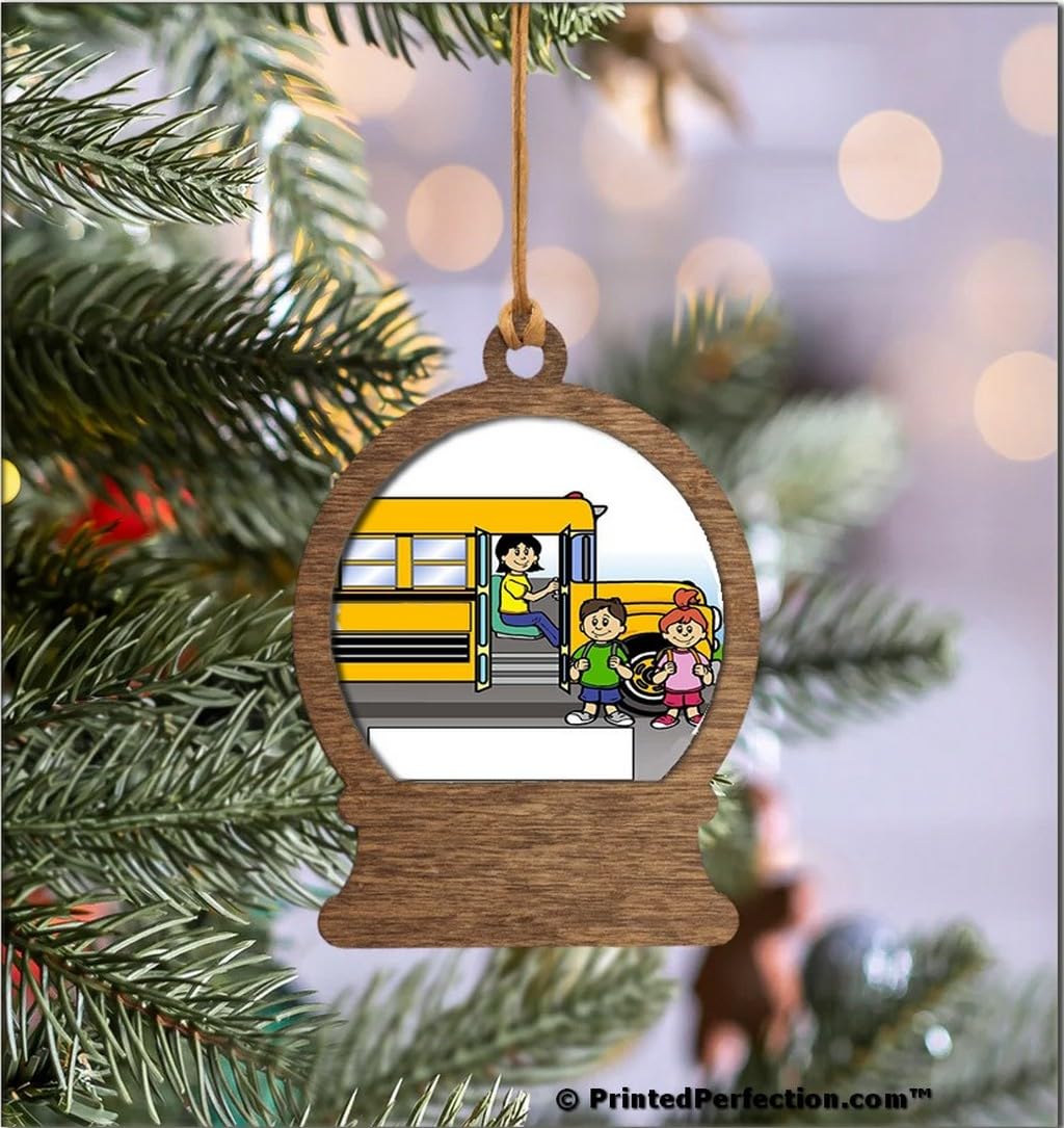 PrintedPerfection.com Personalized School Bus Driver - Female Wooden Snow Globe Shaped Christmas Ornament