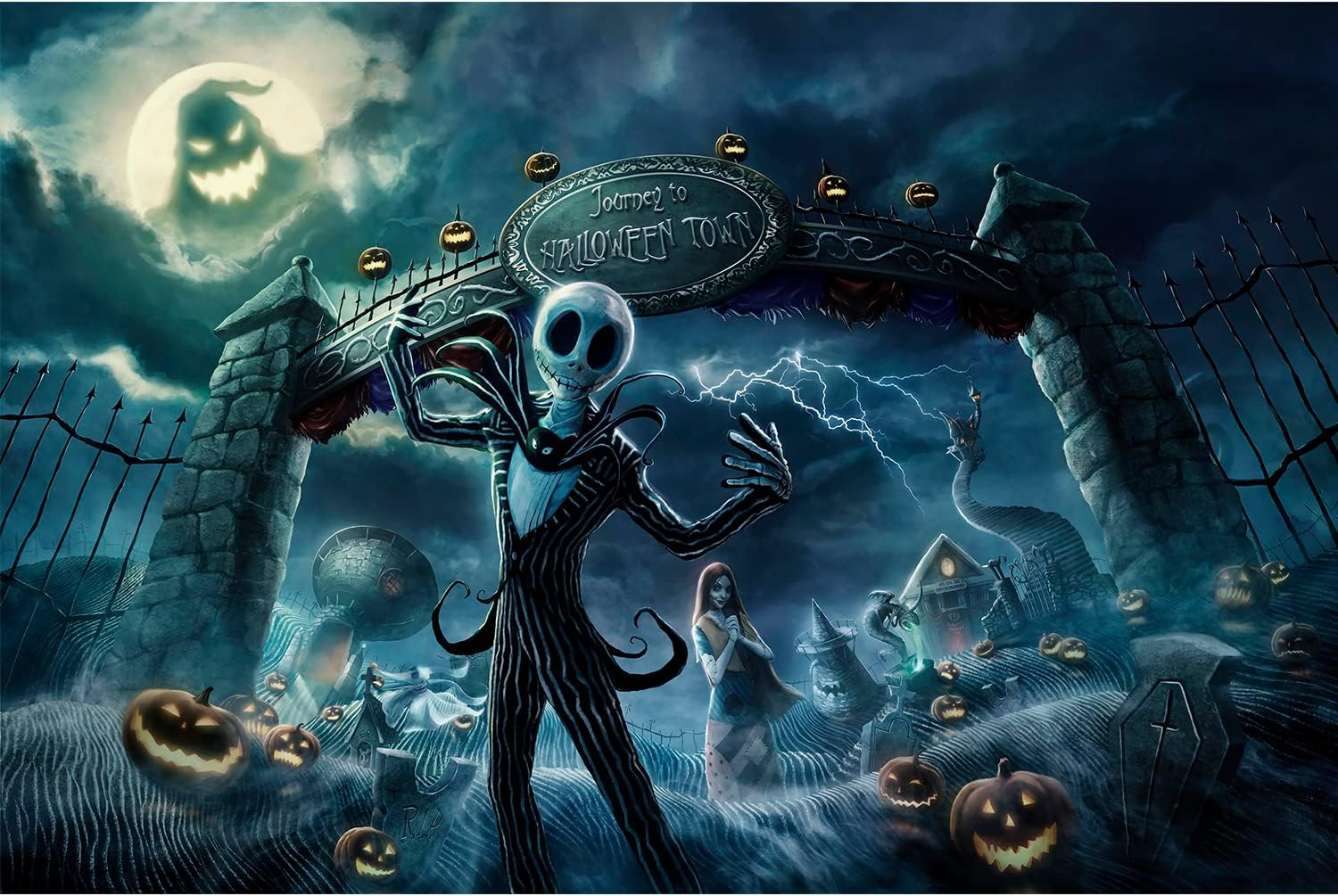 1000 Piece Wooden Jigsaw Puzzle for Adults, Halloween Town Puzzle, Challenging Halloween Puzzle Game, Unique Gift for Puzzle Lovers, Home Decor Art, Finished Size 29.5" x 19.6