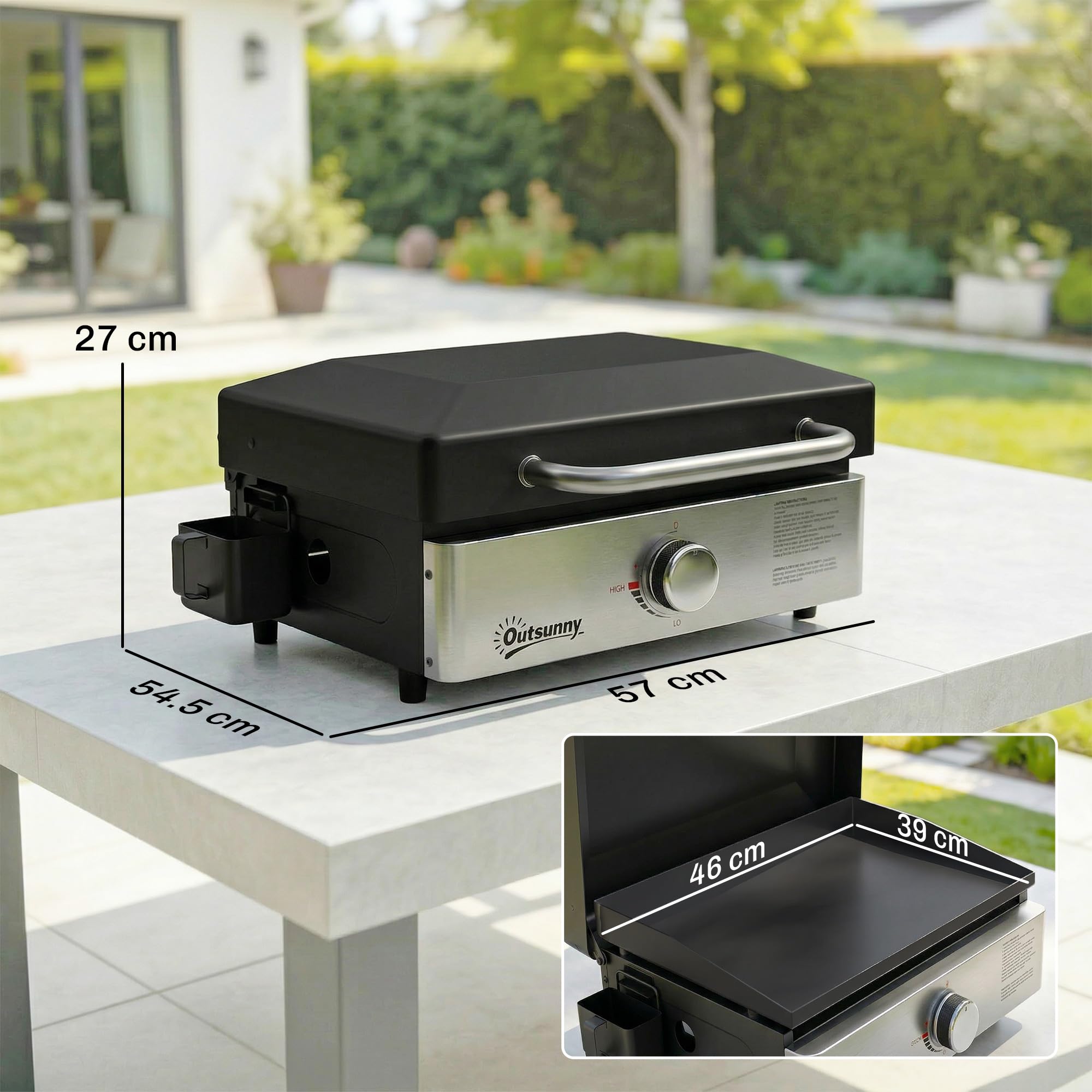 Outsunny Plancha à gaz portable de 3,5 kW - Barbecue à gaz de table avec réservoir de graisse - Pour camping, pique-nique, terrasse - Noir