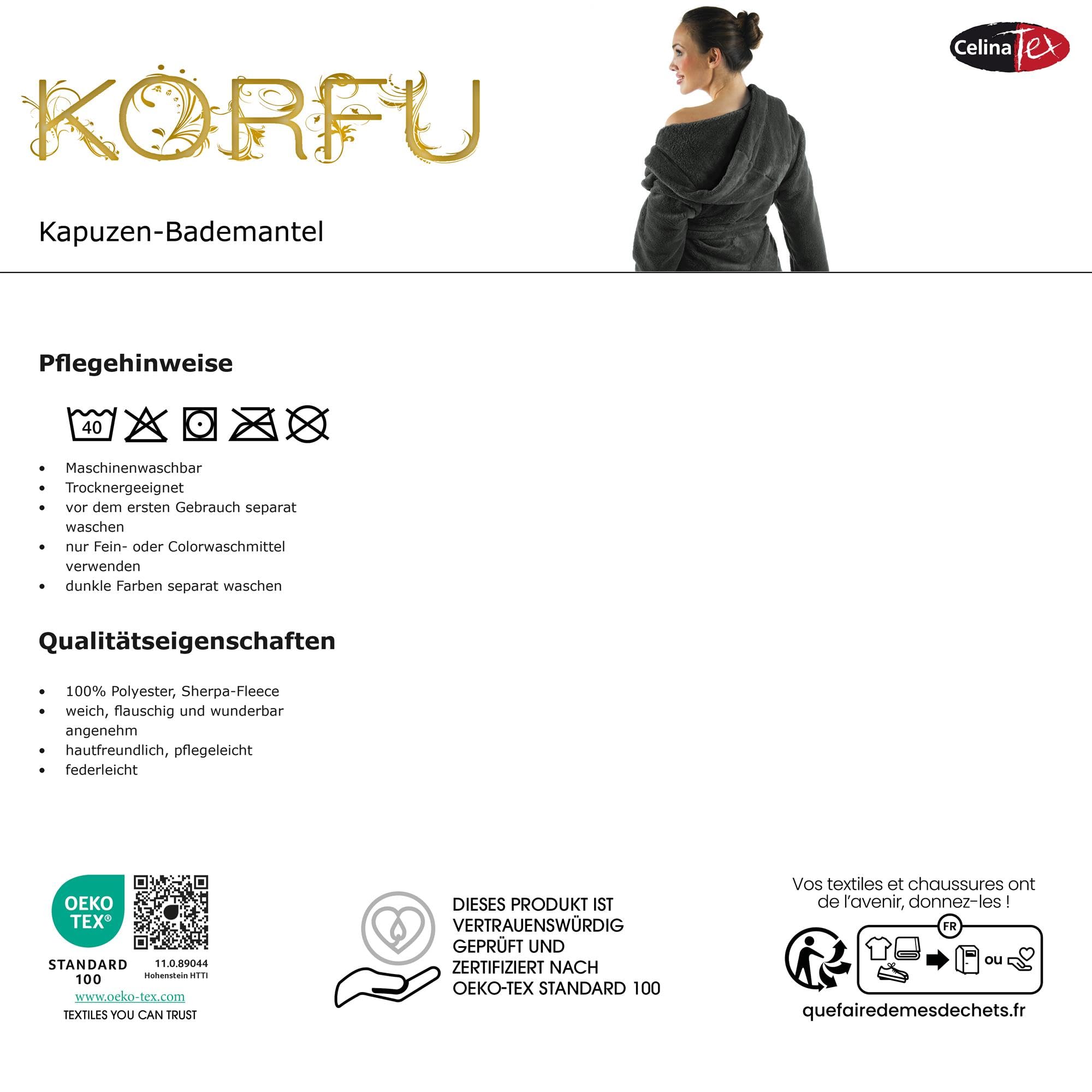 CelinaTex XS-XXXL Bademantel Kapuze zweifarbig kurz seitliche Eingrifftaschen Damen Sherpa Kuschelfleece Morgenmantel, Sauna, Spa, Pool, Bad, flauschig und komfortabel - OEKO-TEX Kos