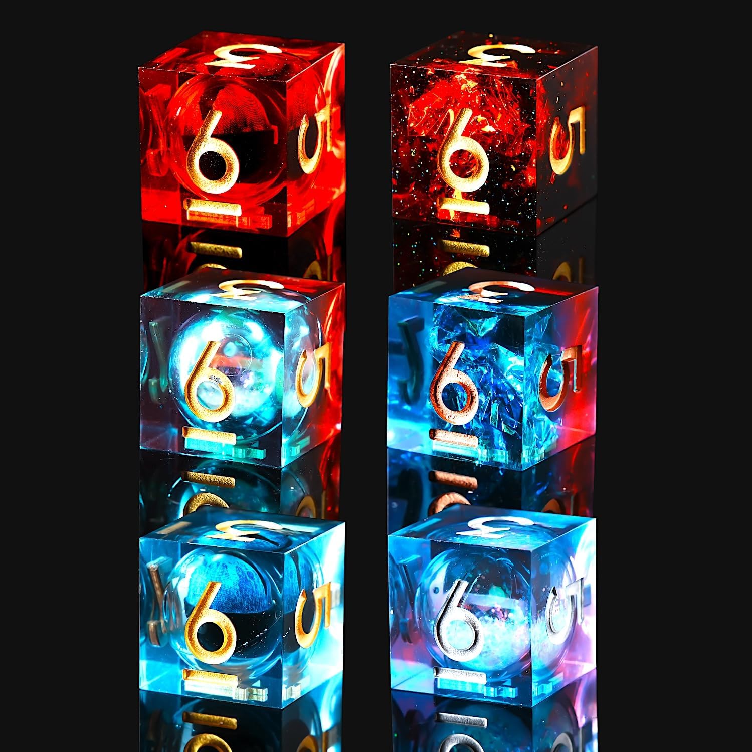 6 Pcs D6 DND Dice Dragon Eye 18mm Liquid Core 6 Sided Dice,Colored Dice Set Resin Sharp Edge D&D for Dungeons and Dragons, RPG