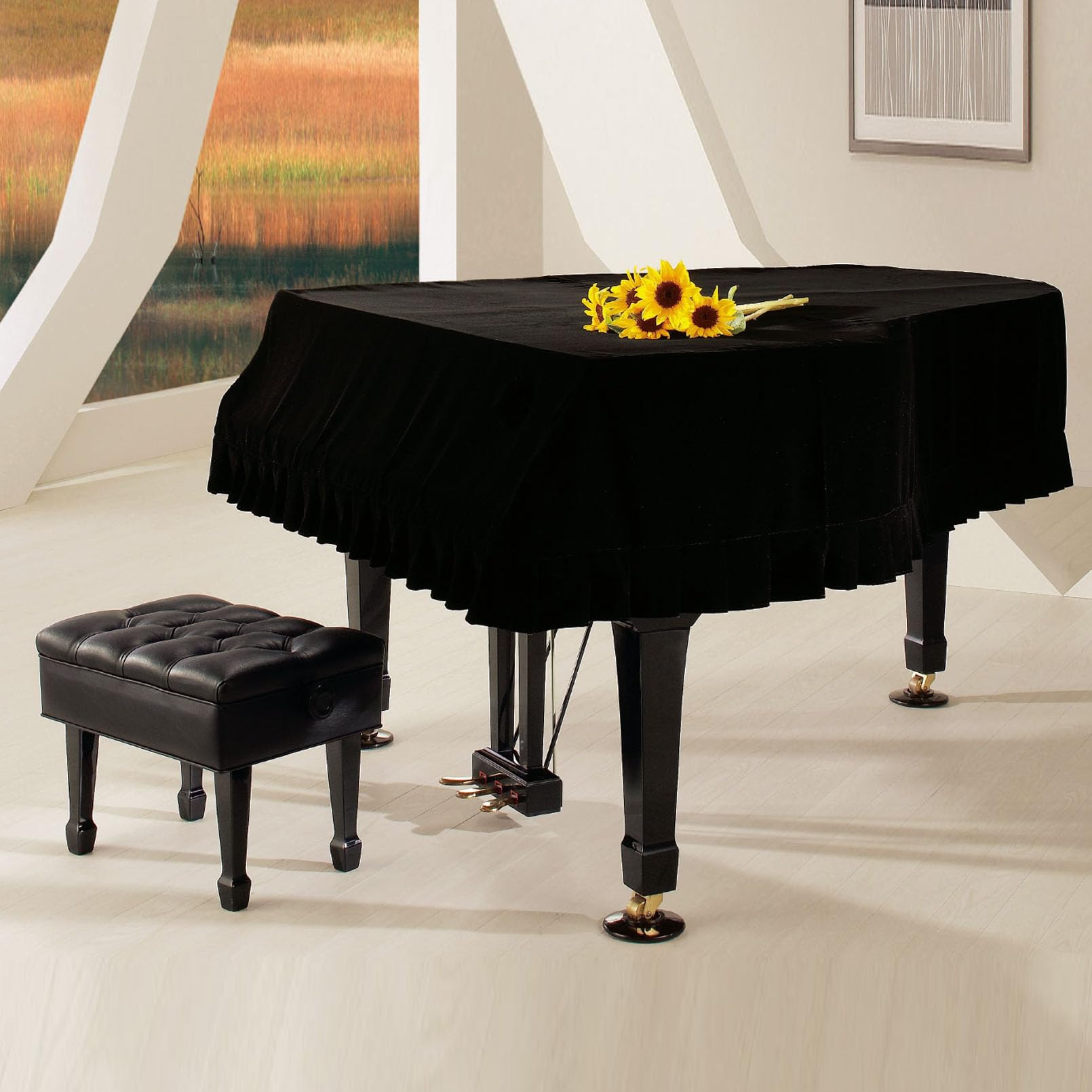 Cutfouwe flügel Abdeckung Klavier-Grand Piano Abdeckung-Schwarze Piano Staubdicht Dekoriert Cover Mit Gefalteter Saum Abdeckung für Klavier verdicken 170~180cm