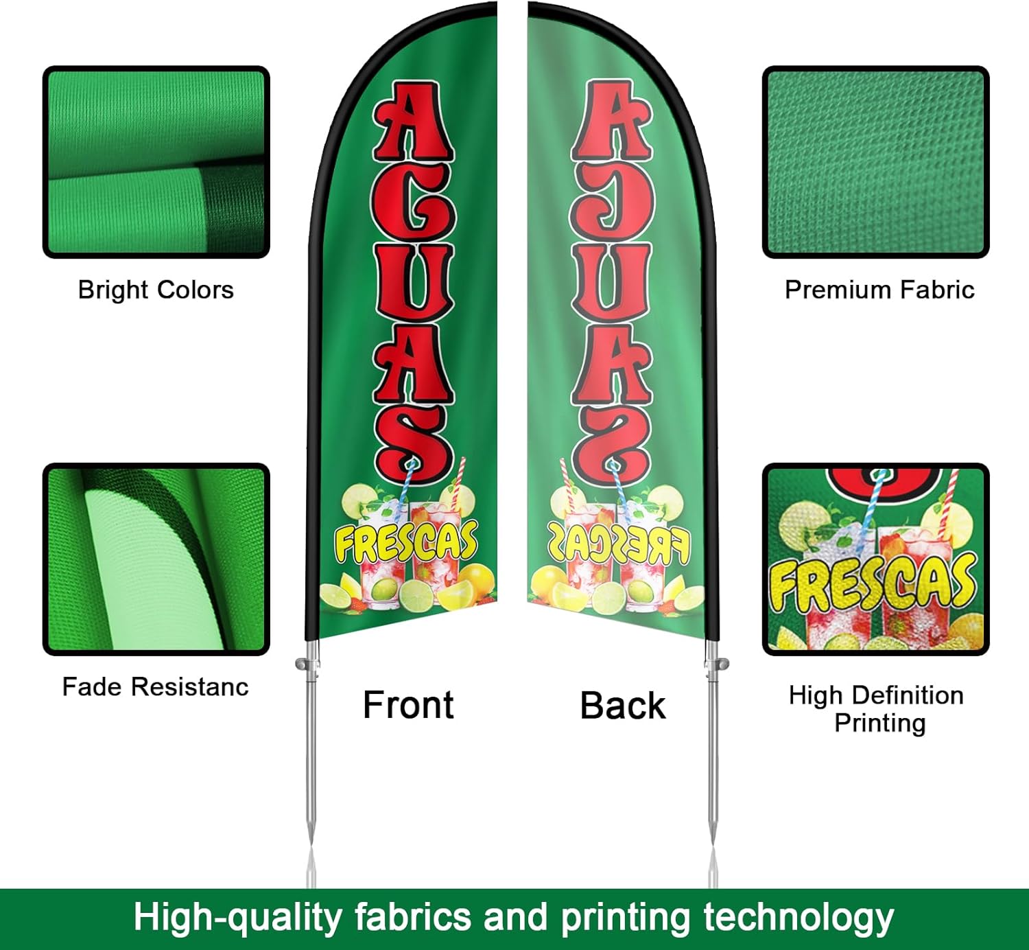 Aguas Frescas Flag for Business, Aguas Frescas 8FT Polyester Advertising Swooper Flag with Aluminium Alloy Flag Pole Kit, Stainless Steel, Ground Spike, Portable Bag