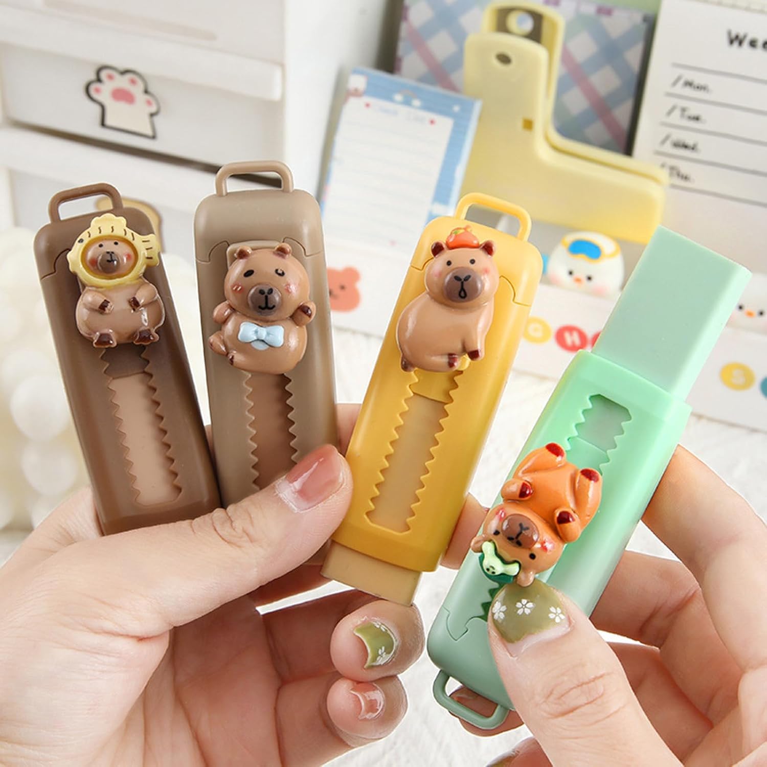 Gommes Capybara Rétractables - Gomme à Effacer Coulissante pour Enfants, Mécanisme Push-Pull, Fournitures Scolaires Originales