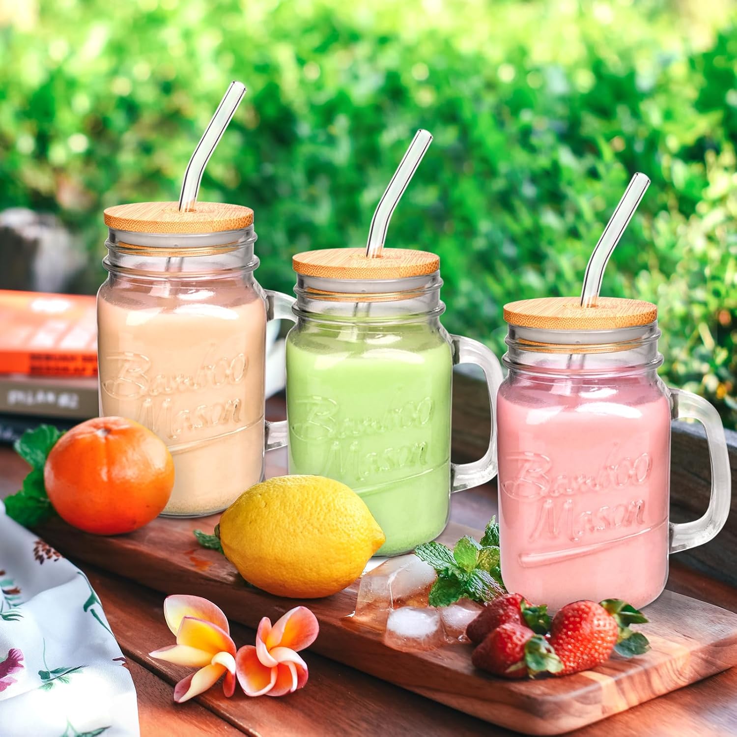 ANOTION Mason Jar Drinking Glasses - 16oz Mason Jars Glass Cups With Lids and Straws Iced Coffee Cup Mason Jar Juice Bottles Smoothie Cup Cute Mugs Glass Milk Bottle Vintage Glassware for Beverages - Image 5