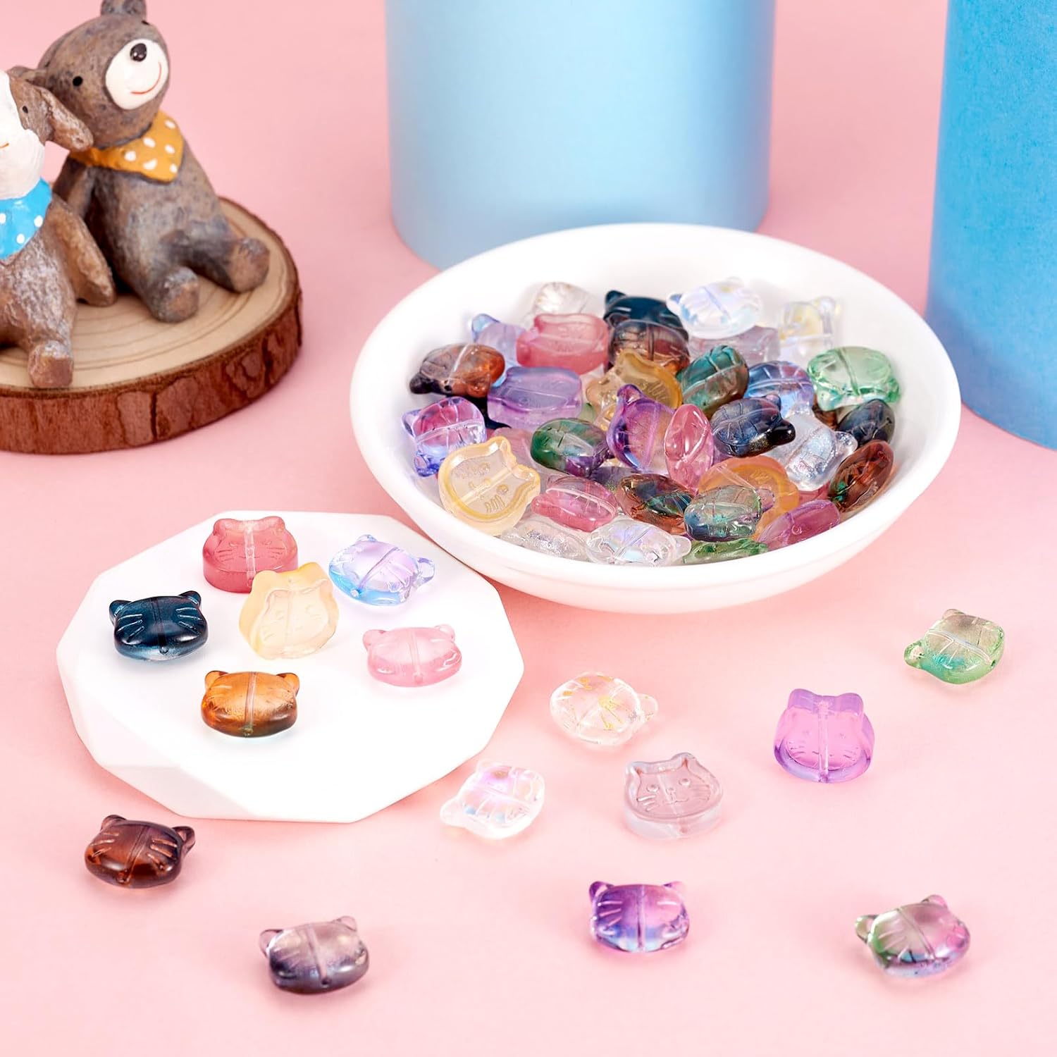 Craftdady 60 pcs Handmade Lampwork Cat Head Beads Mixed Color Kitten Head Glass Beads Mini Pet Animal Cat Loose Spacer Beads for Jewelry Bracelet Necklace Earring Making - Image 4