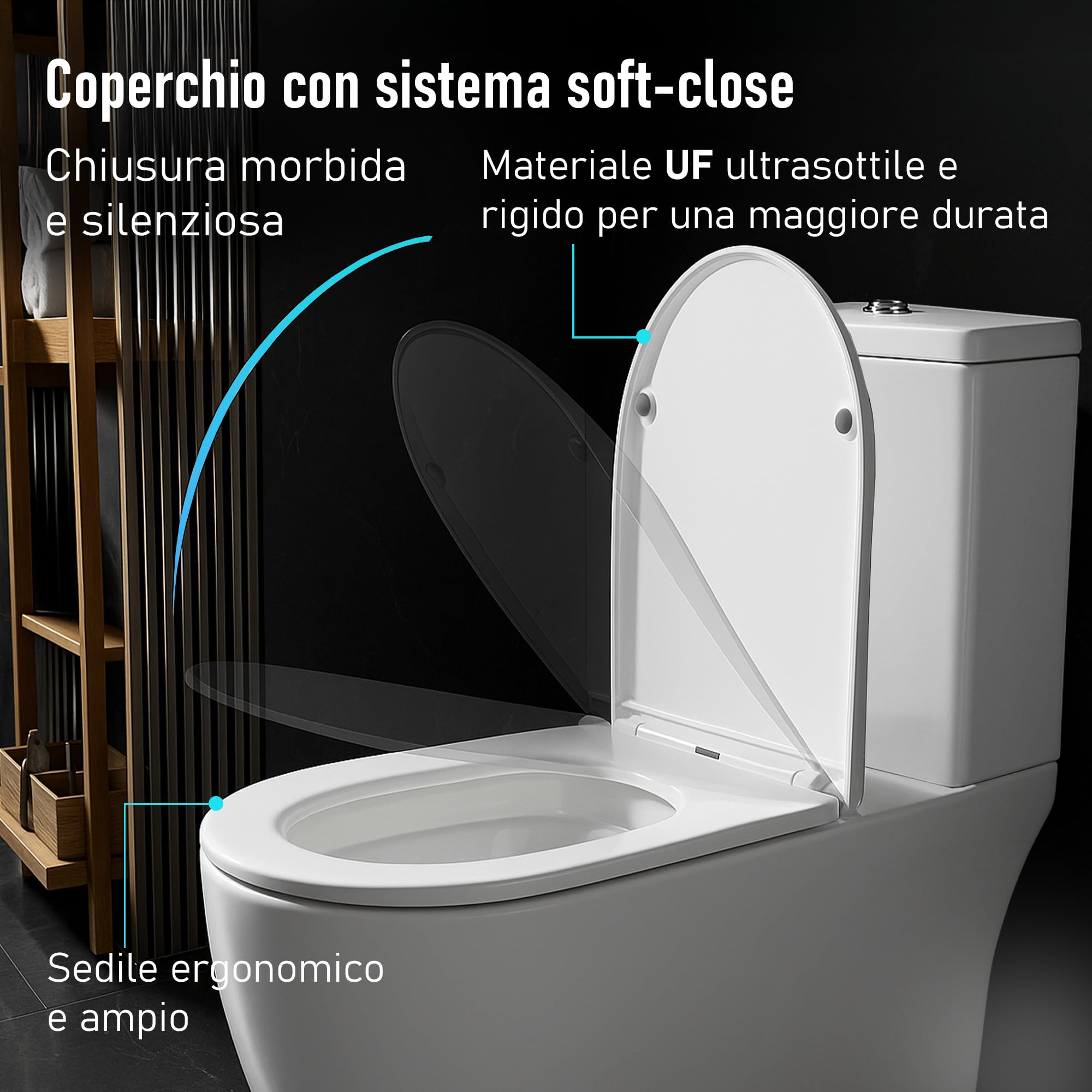 WC Rimless con Cassetta, Bidet e Doppio Scarico, Bianco
