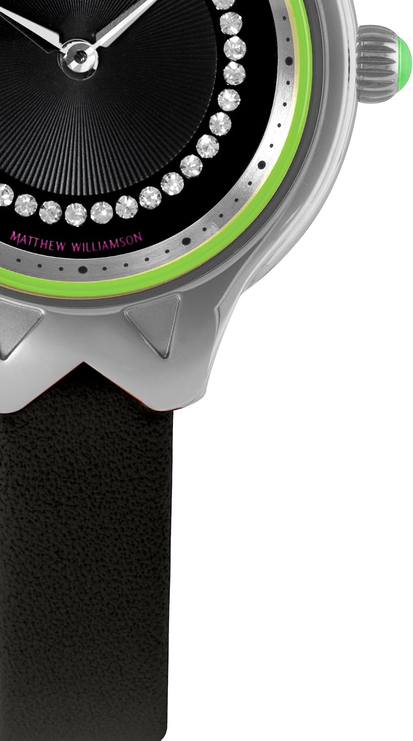 Matthew Williamson Women's Quartz Watch with Black Dial Analogue Display and Black Leather Strap LSM34001/04 - Image 4