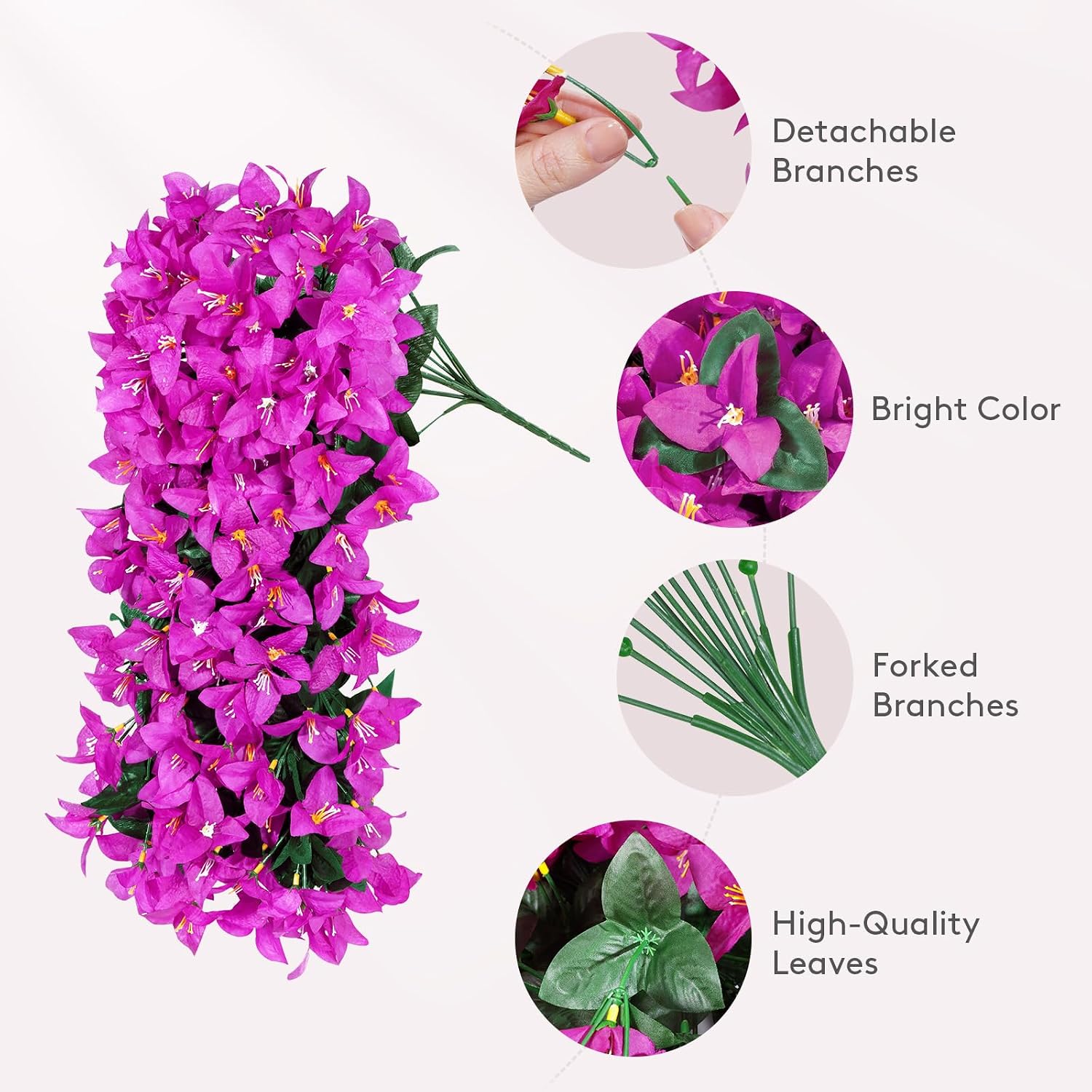 Lifewit Artificial Bougainvillea Flowers, 2 PCS Plastic Long Trailing Vines Fake Flowers for Outdoor Indoor Garden Porch Patio Balcony Decor, UV Resistant, Purple