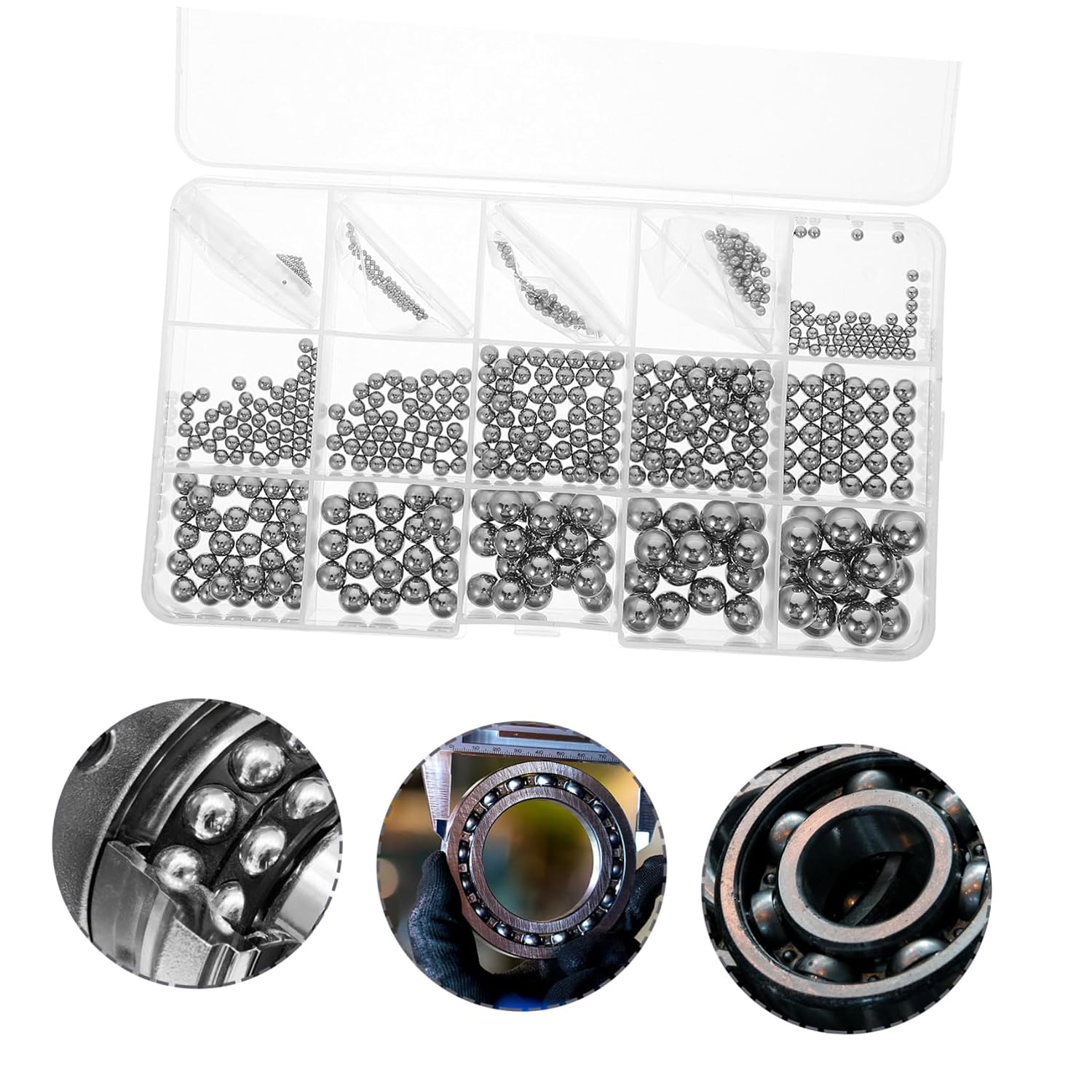Zerodeko 580Pcs Stainless Steel Bearing Balls Assortment Kit Multiple for Bike Repairs Portable for Mechanical Applications Reliable Performance Demanding