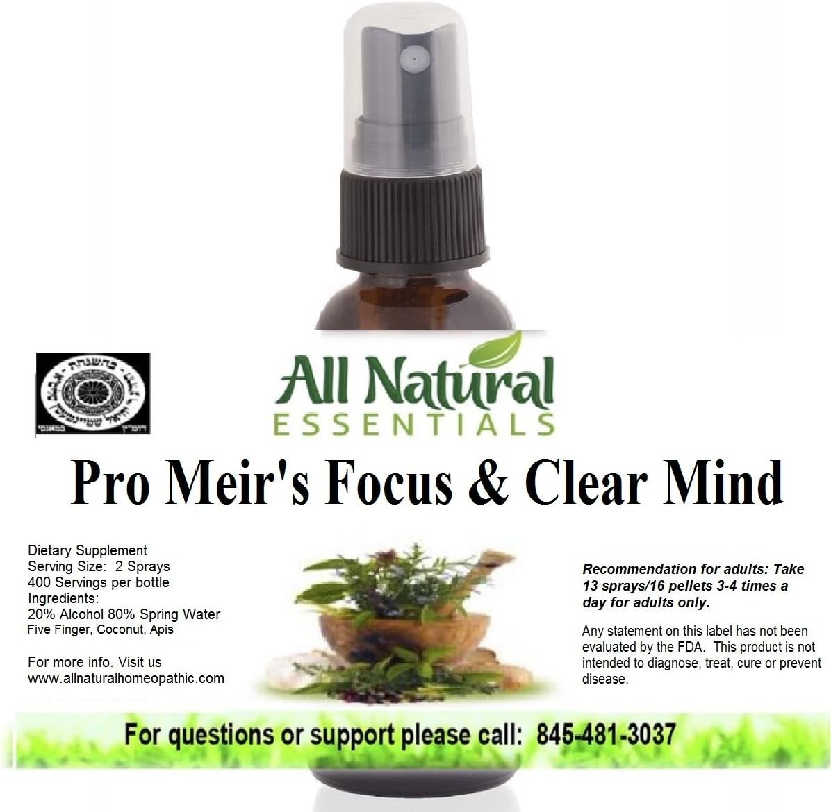 Focus Clear Mind Brain Booster Pro Meirs 1oz Homeopathic Remedy Focus Attention Good Memory focus homeopathy Concentration Cognitive Function Positive Mood Brain Fog Nootropics focus homeopathy kosher