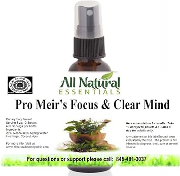 Focus Clear Mind Brain Booster Pro Meirs 1oz Homeopathic Remedy Focus Attention Good Memory focus homeopathy Concentration Cognitive Function Positive Mood Brain Fog Nootropics focus homeopathy kosher