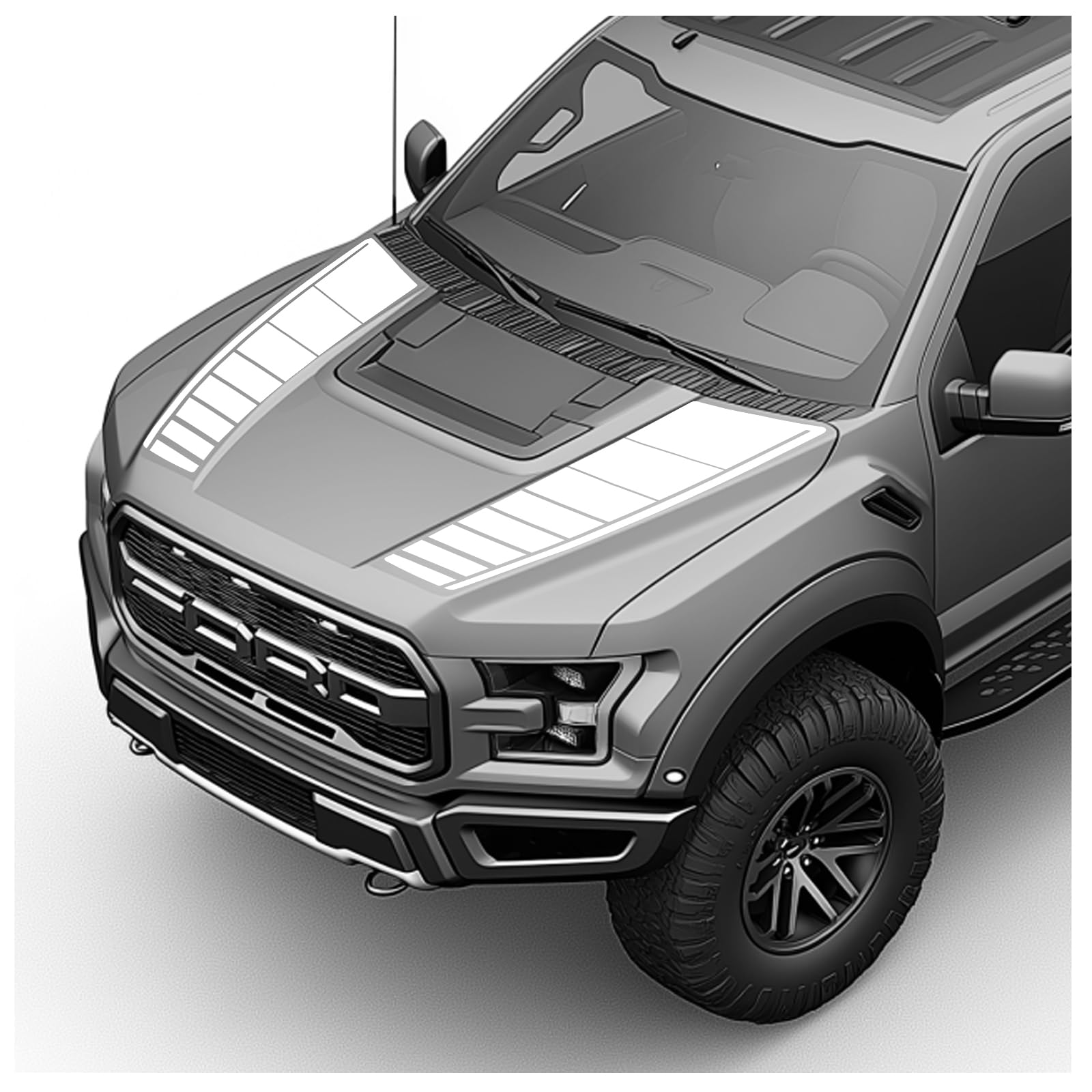 Hood Blackout Racing Stripes Vinyl Decal Sticker Kit- Compatible with Ford F150 Raptor 2014-2020 (Style 4, White)
