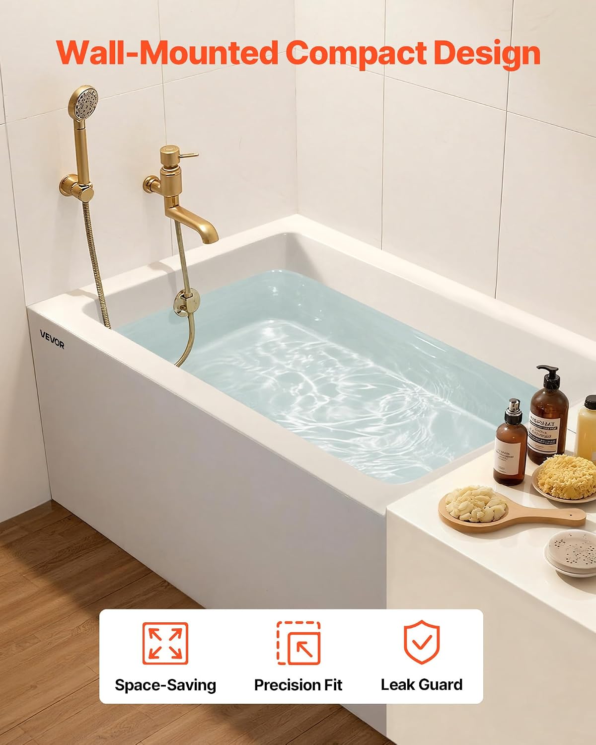 VEVOR Alcove Bathtub, 48" x 30" Contemporary Alcove Acrylic Bathtub, Soaking Bath Tub with Right Hand Drain and Overflow Hole, Large Rectangular Deep Soak Tub for Bathroom with Integral Flange, White
