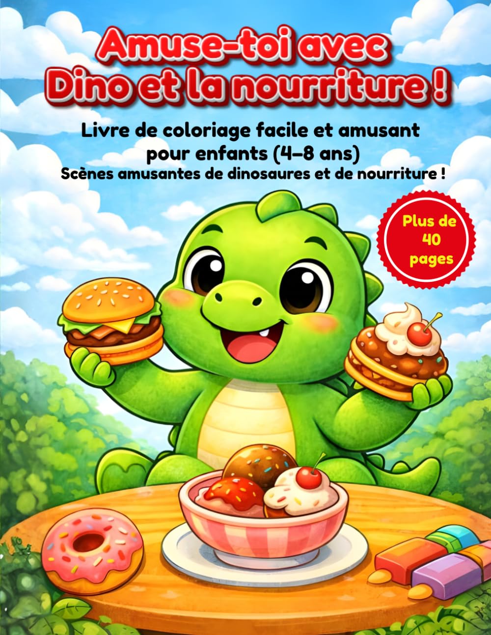 Amuse-toi avec Dino et la nourriture !: Livre de coloriage facile et amusant pour enfants (4–8 ans) Scènes amusantes de dinosaures et de nourriture !