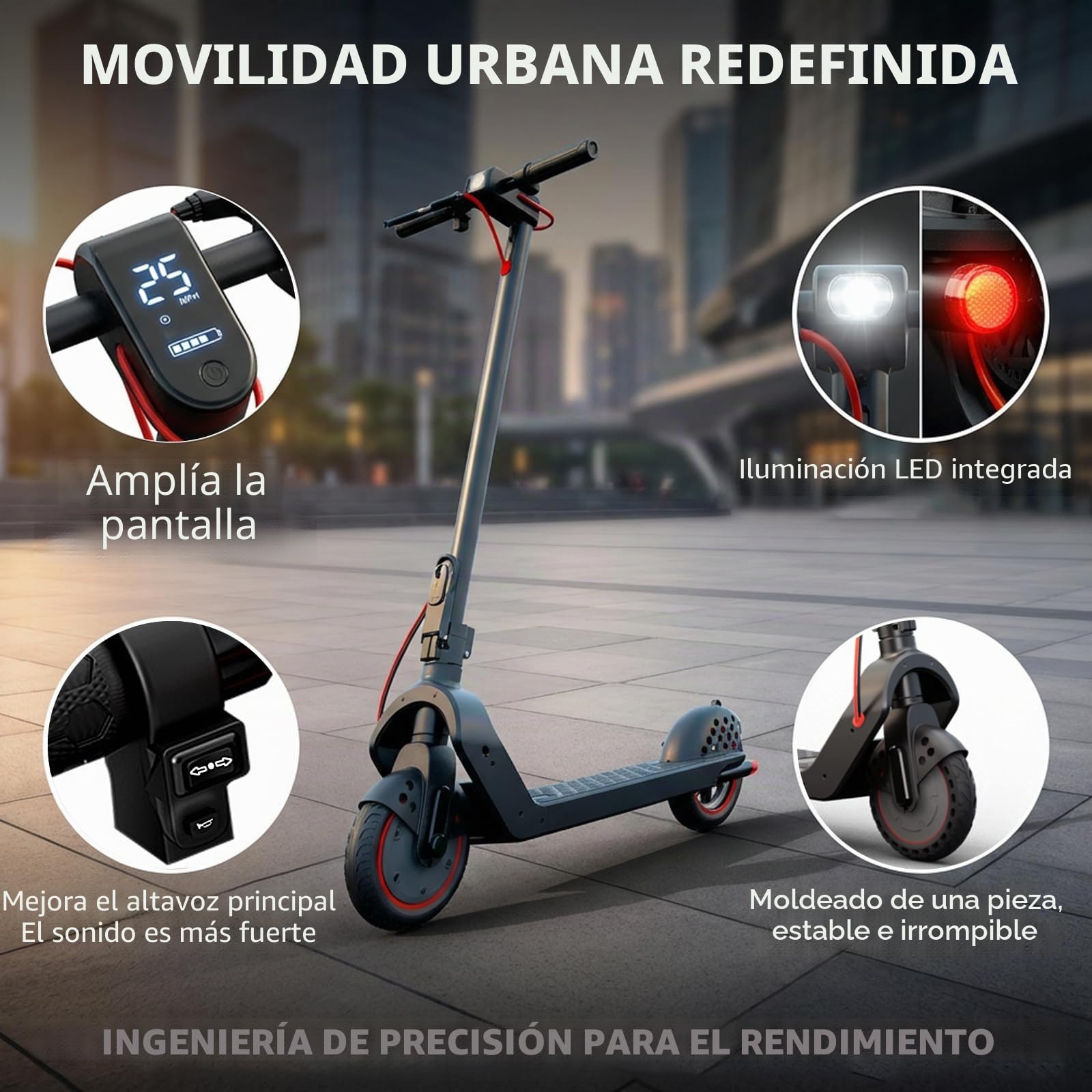 Patinete eléctrico, scooter eléctrico para adultos de 350 W con rango de 25 a 35 km, velocidad máxima de 25 km/h, neumático sólido de 8.5 pulgadas, sistema de frenado doble para adultos y adolescentes