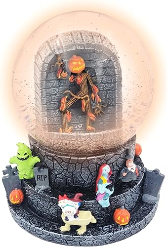 Miniatura 5 de Spirit Halloween The Nightmare Before Christmas - Globo de nieve con diseño de calabaza Jack Skellington King, con licencia oficial, NBC, decoración