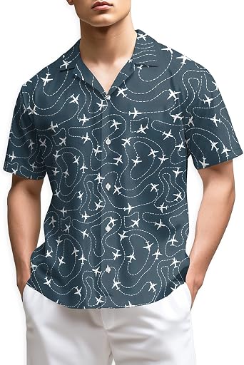 Vintage Airplane Hawaiian Shirt for Men Women, Aviation Summer Beach Aloha Button Down Short Sleeve Shirts, S-5XL