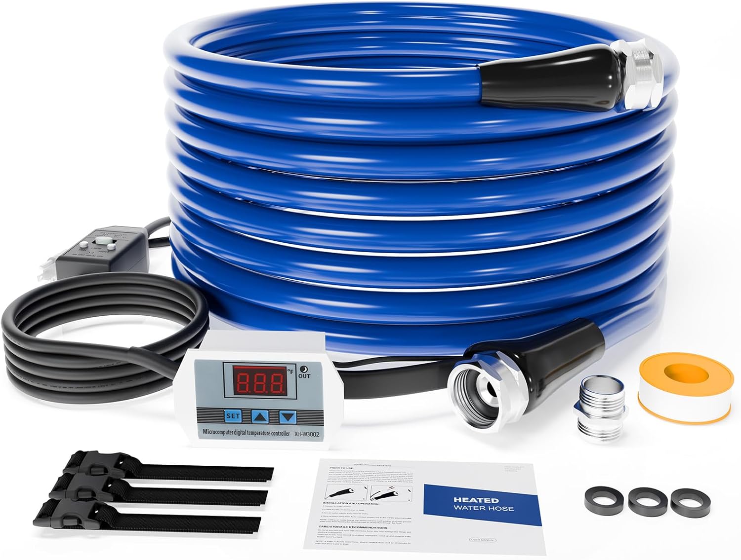 25 FT Heated Water Hose for RV, Heated RV Freshwater Hoses with Fittings, -45 ℉ Antifreeze Drinking Water Pipe, Automatic temperature shut-off for electrically heated Garden hoses, RV Accessories