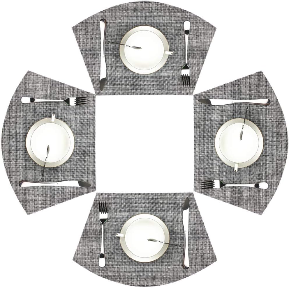 Wedge Placemats Set of 4 Vinyl Placemats for Round Tables Woven Non-Slip Heat-Resistant Easy to Clean Wipeable Washable Dinner Table Mats(Gray)