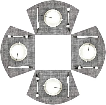 Wedge Placemats Set of 4 Vinyl Placemats for Round Tables Woven Non-Slip Heat-Resistant Easy to Clean Wipeable Washable Dinner Table MatsGray