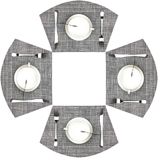 Wedge Placemats Set of 4 Vinyl Placemats for Round Tables Woven Non-Slip Heat-Resistant Easy to Clean Wipeable Washable Dinner Table Mats(Gray)