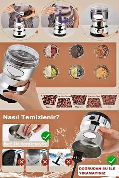 Alright Yeni Nesil Mini Elektronik Kahve ve Baharat Öğütücü, Gümüş