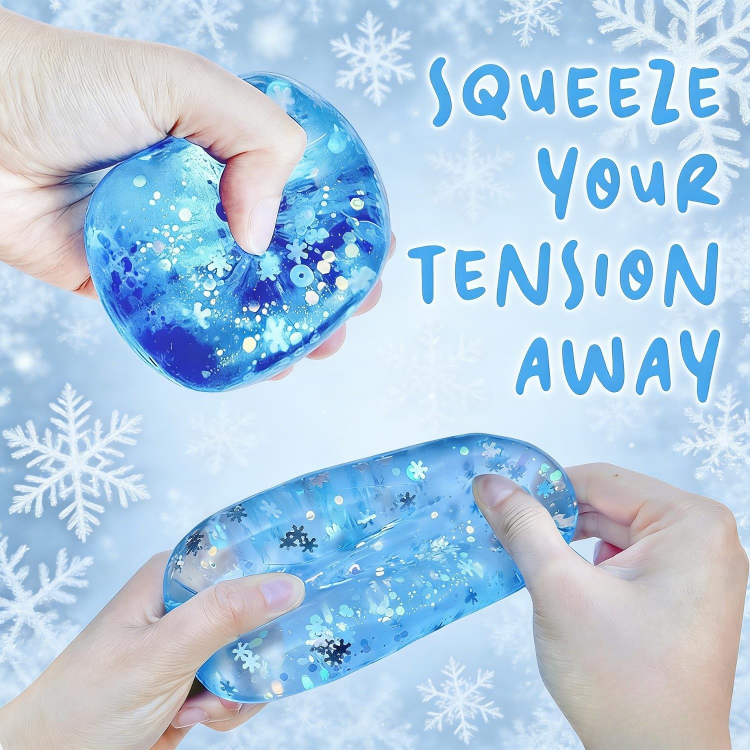Ice Cube Squishy, Stress Balls Ice Cube with Snowflakes Inside Square Shape Anxiety Sensory Squishy Fidget Slow Rise Anxiety Relief Stress Cube Gift for Adults (2pcs Snowflakes)