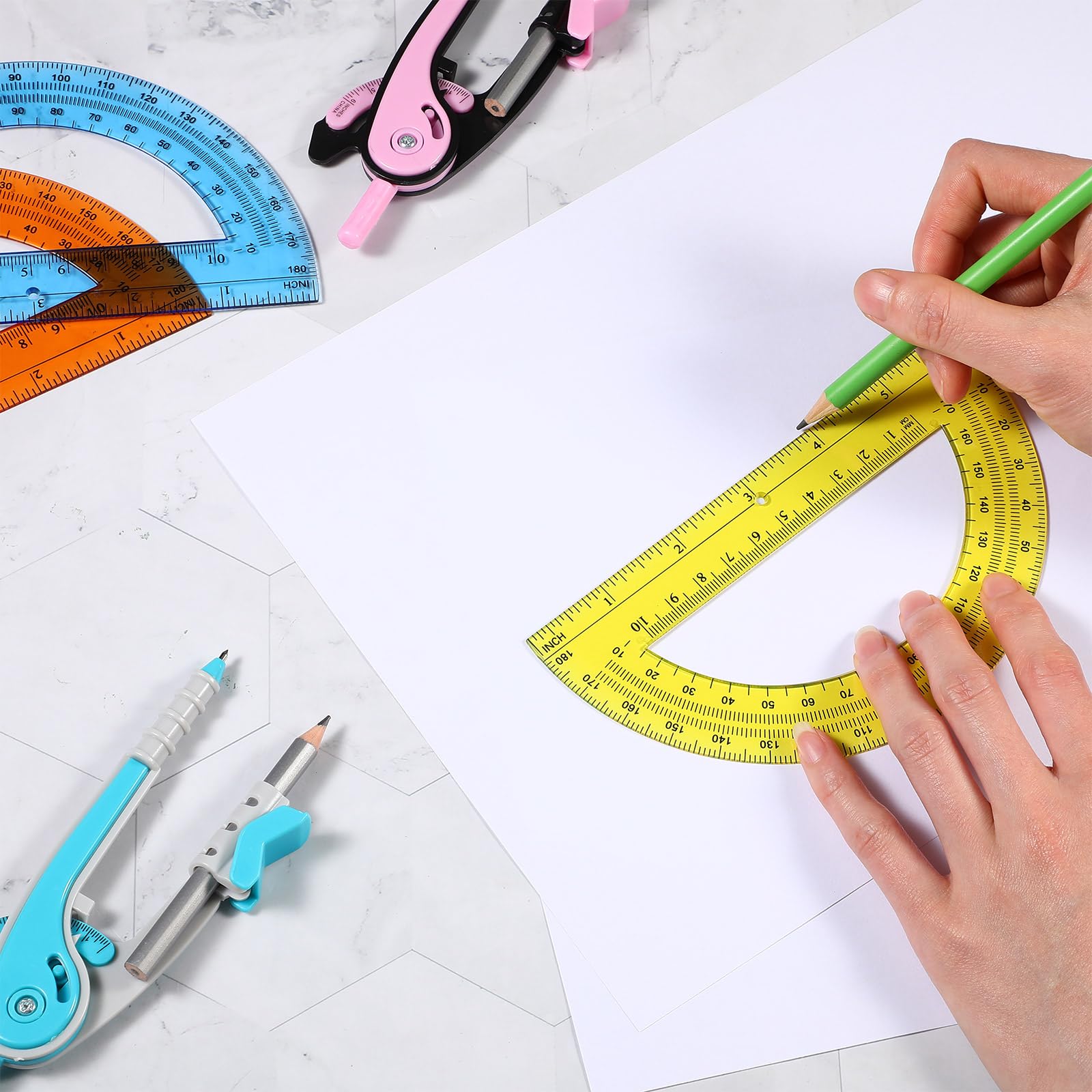 CHENGU Kompass- und Winkelmesser-Set, 48-teilig, Weihnachtsartikel, mehrfarbig, Kompass, Geometriewerkzeug, 15,2 cm, 180 Grad, Mathematik-Grafik-Zeichenwerkzeuge für Büro- und Schulbedarf (sechs
