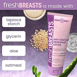 Fresh BREASTS Anti Chafing Deodorant Lotion to Powder, 3.4oz (2 Pack) - Anti Chafe Cream Whole Body Deodorant for Women, Inner Thighs & Areas that Sweat, No Talc, Aluminum and Fragrance