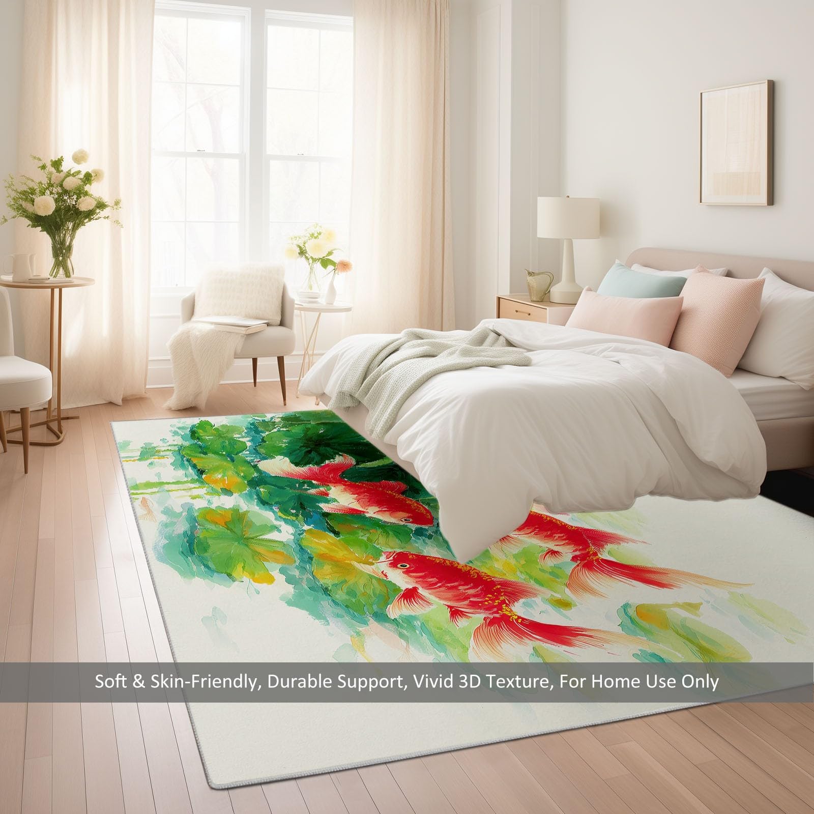 Goldfish - Alfombra antideslizante con diseño de hojas de estanque de loto, 120 x 170 cm, lavable a tinta, alfombra para dormitorio de niños y niñas, alfombra de suelo para sala de estar, dormitorio