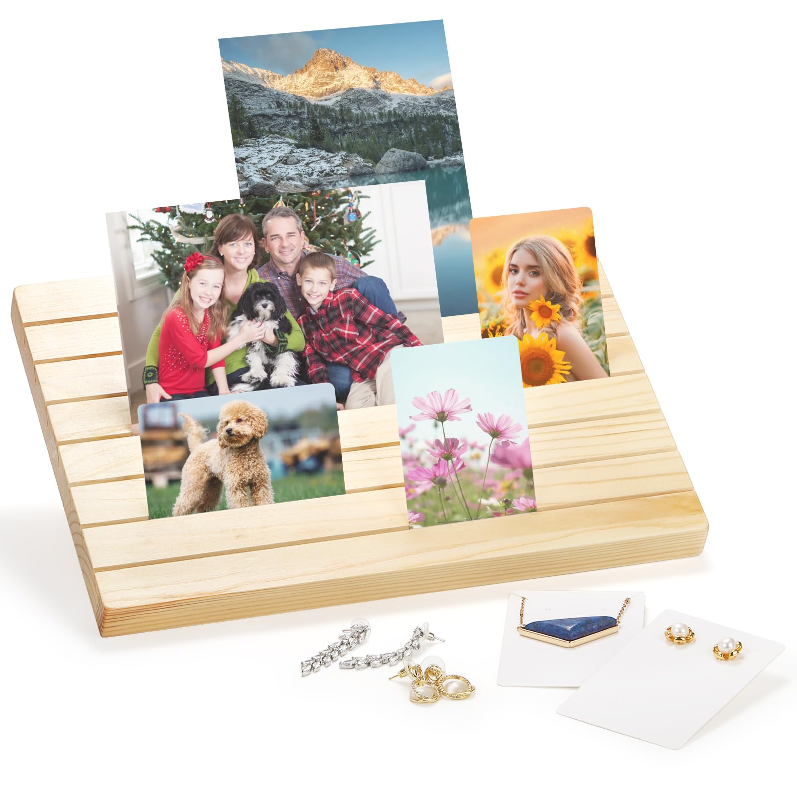 Elsjoy 2 Pack Wood Earring Display Stands with 200 Cards, Countertop Wooden Earring Display Holder for Selling Adjustable Height - Image 3