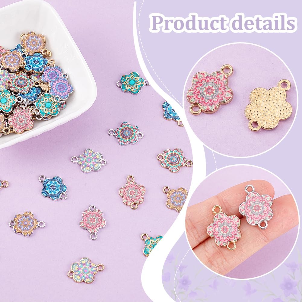 PH PandaHall 56pcs 14 Colors Flower Charms Connector Charms Double Hole Links Vintage Style Enamel Flower Charms with Loop Jewellery Links for Bracelet Necklace Making DIY Crafts 0.5x0.8 inch - Image 5
