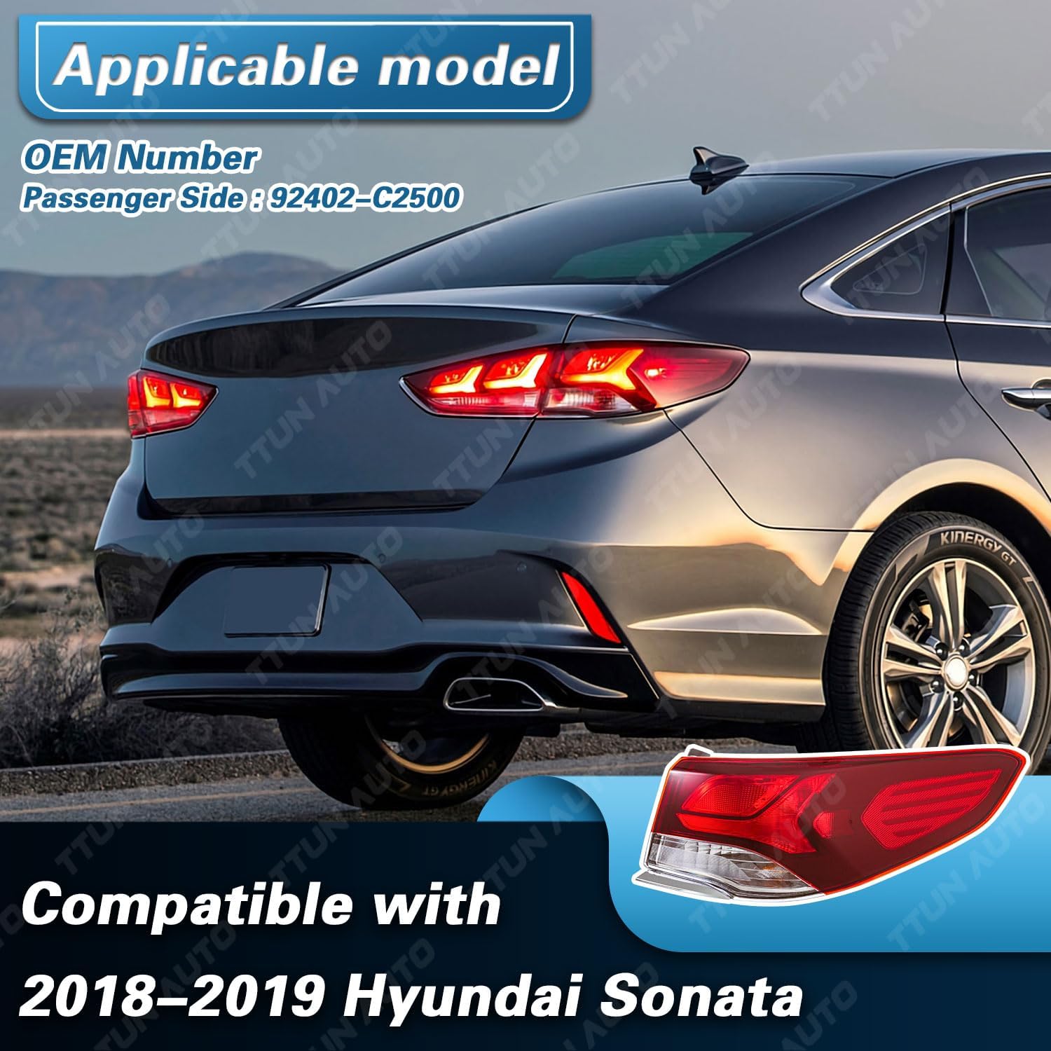 UPGRADE Compatible with 2018 2019 Hyundai Sonata Outer Tail Light with Halogen Bulbs 92401-C2500 HY2805153 (Passenger Side)