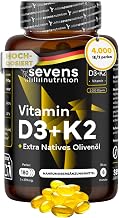 Vitamin D3 K2 4000 IU + MK7 - High Dose with 200 µg Vitamin K2 | With virgin olive oil for optimal absorption - 180 capsules - Sevens