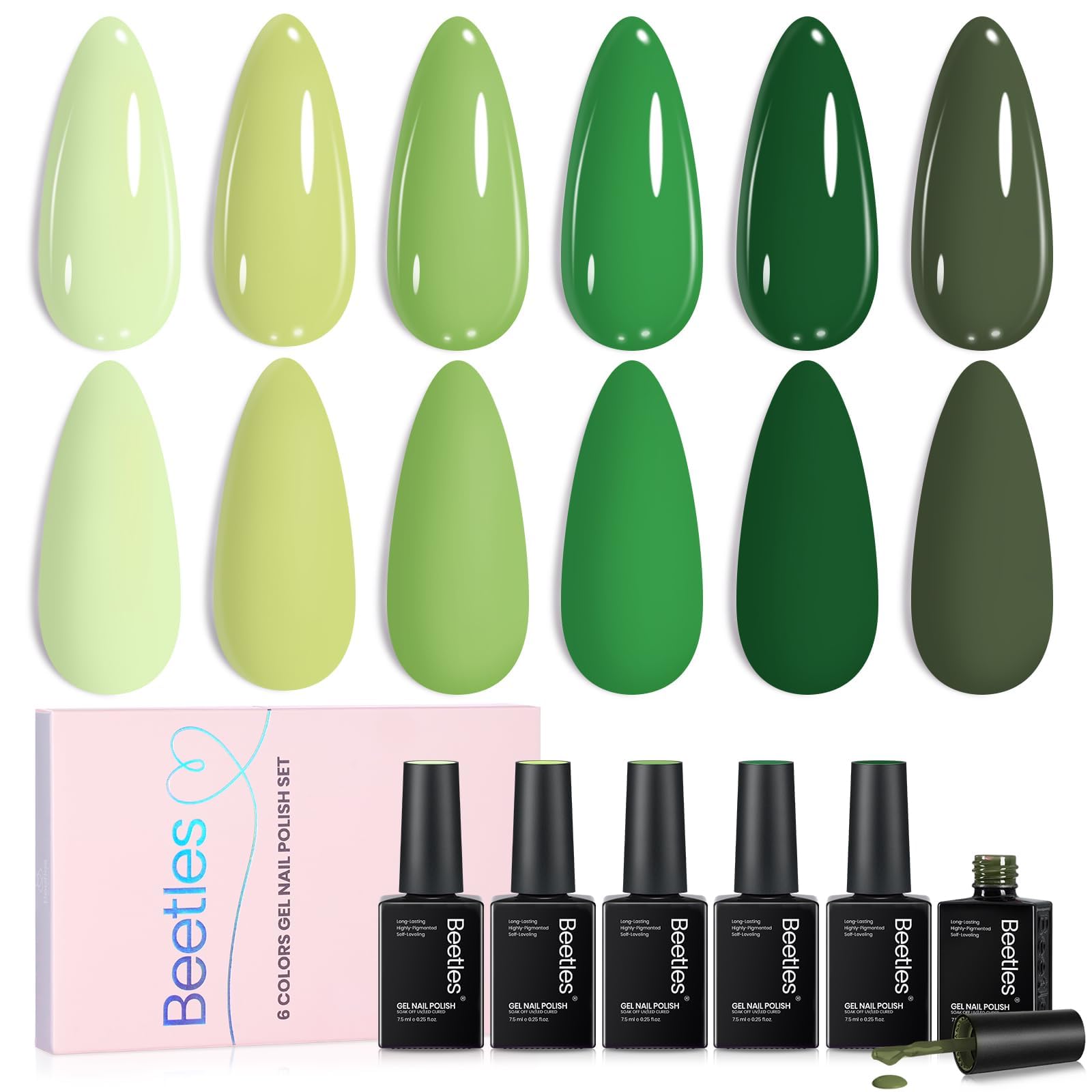 Beetles Gel Polish Beetles Green Gel Polish Set, Green Picnic, 6 Colors Gel Nail Polish Set