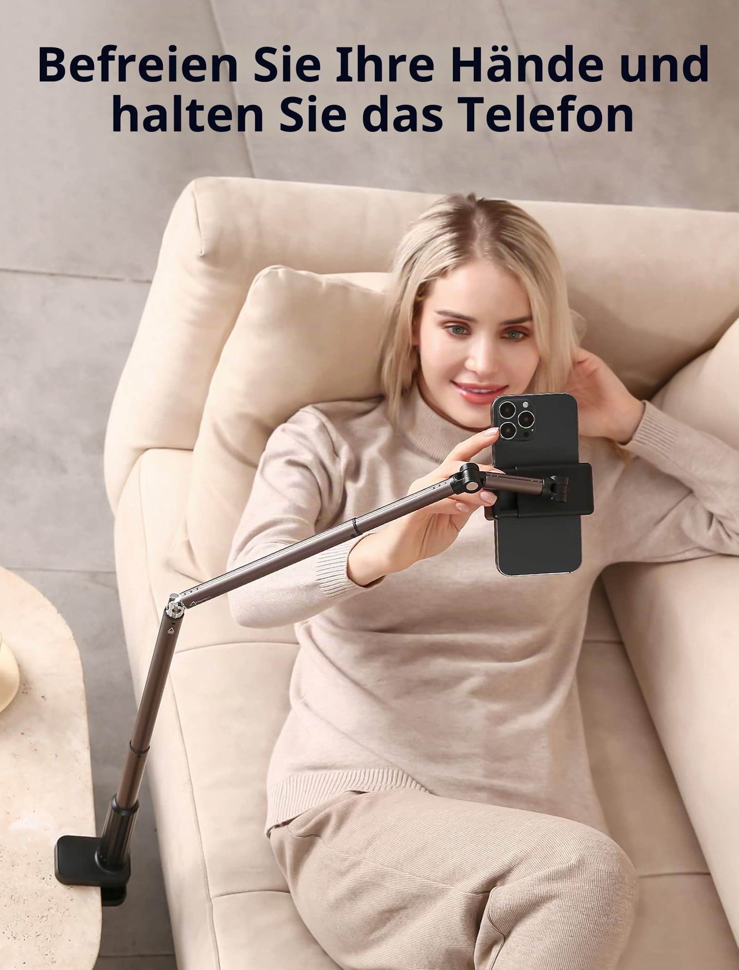 JSAUX Handy Halter mit justierbarem langem Arm für Schreibtisch & Bett, Handystütze, Mobil-Ständer, Handyhalter, Handy-Ständer, Telefonhalter kompatibel mit iPhone 15/15 Pro/15 Plus/14 etc. [Schwarz]