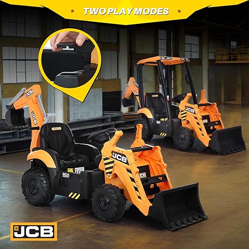 Miniatura 6 de Blitzshark Excavadora y excavadora 2 en 1 para niños de 12 V con batería de 12 V, vehículos eléctricos de construcción para niños de 3 a 6 años, con