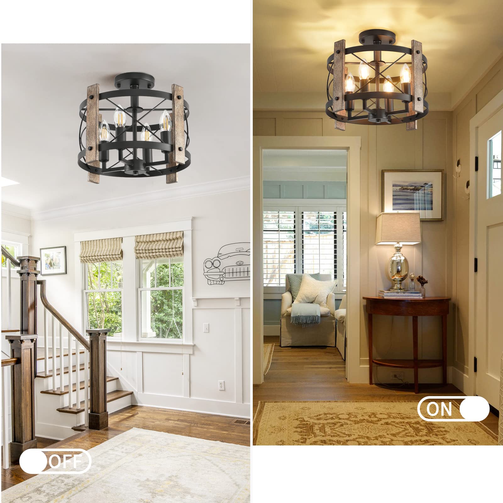 Modern Farmhouse Semi Flush Mount Ceiling Light With Tassel