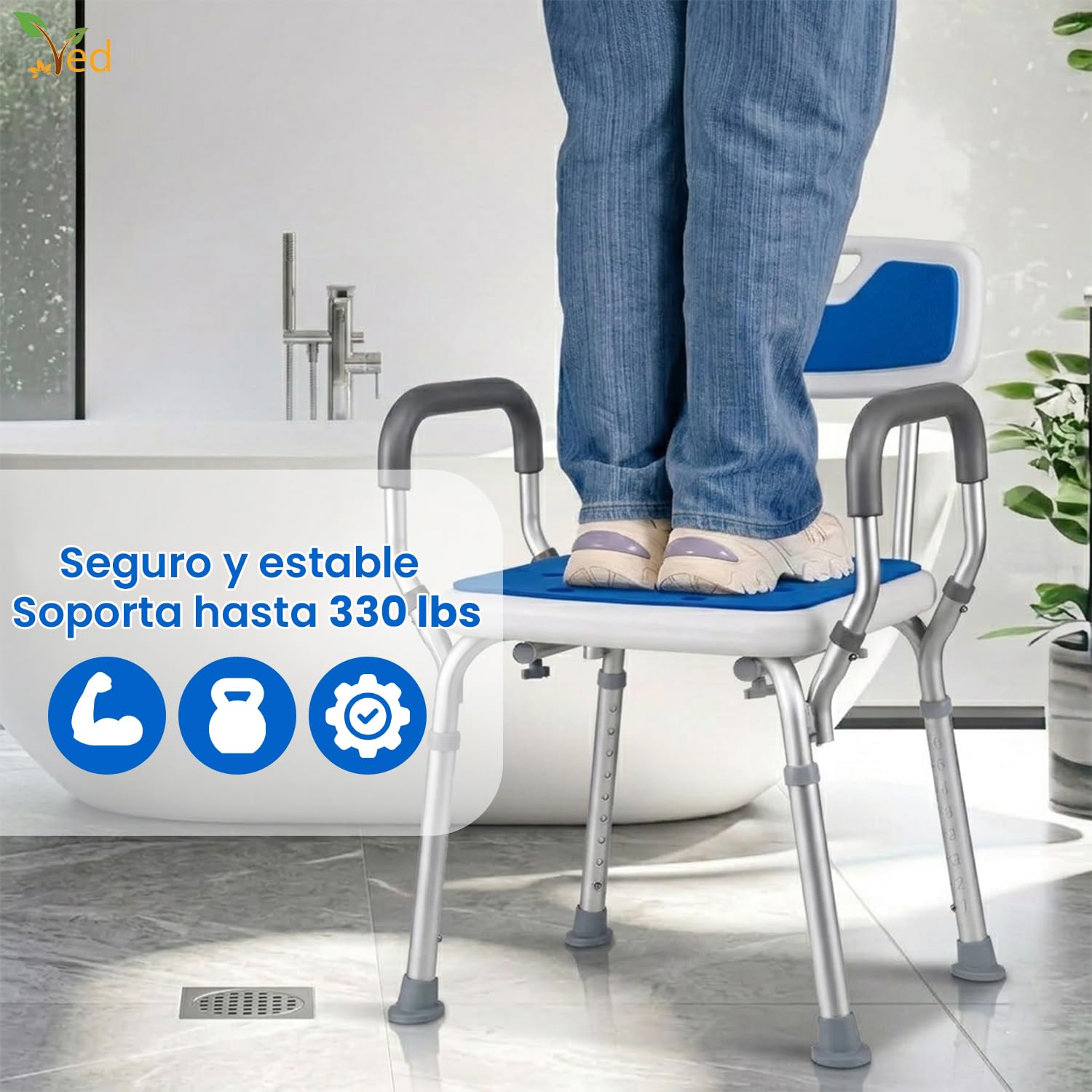Silla de Baño para Ancianos y Personas con Discapacidad, Taburete de Ducha Antideslizante, Resistente y Cómodo, Ideal para Mayor Seguridad en el Baño