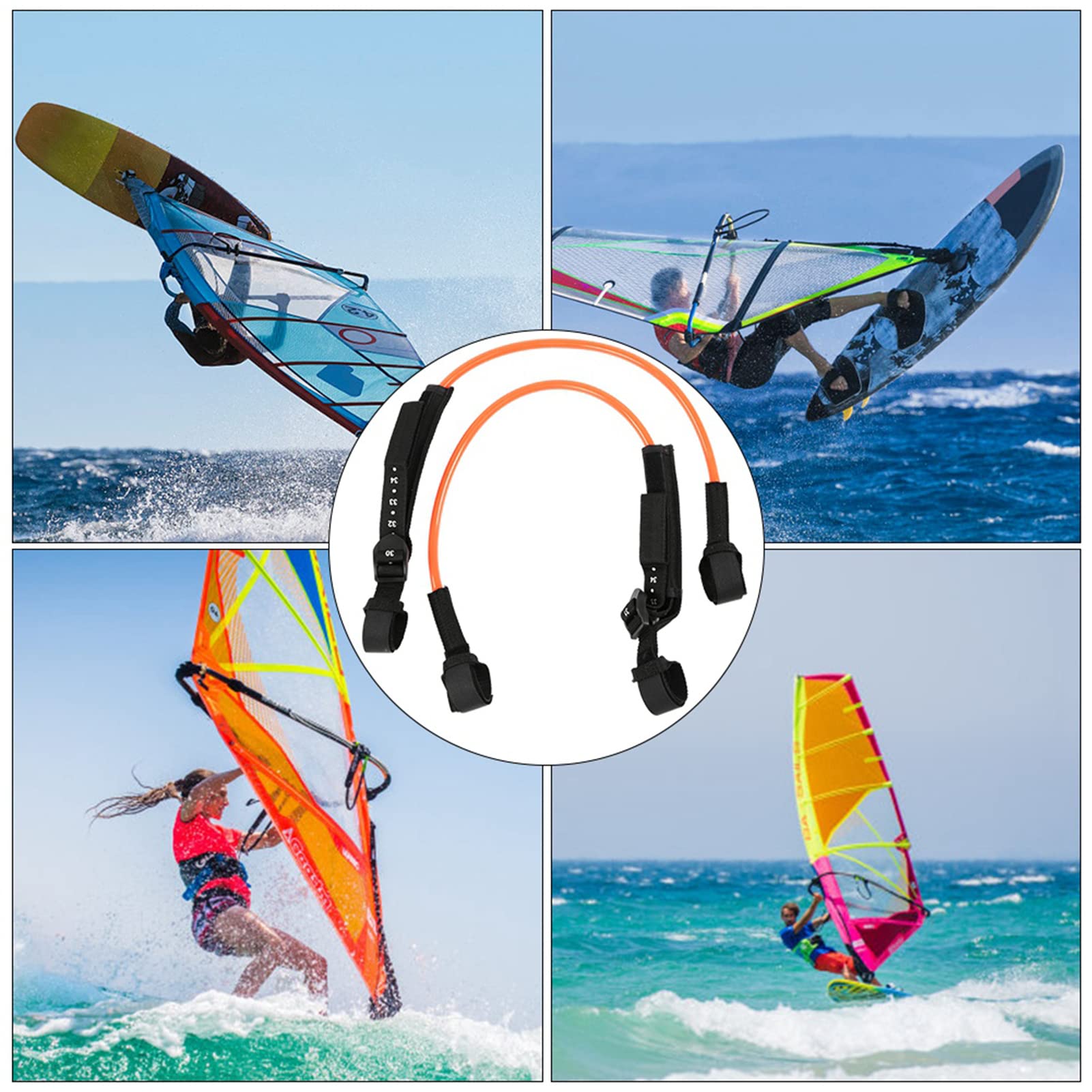 2 pièces, laisse de harnais de windsurf noire et réglable de 28 à 34 pouces, laisse de planche de surf en TPU à haute résistance à la déchirure, accessoire de windsurf durable pour (Orange)