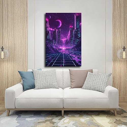 Miniatura 5 de Retro-Futurism Vaporwave Wall Art  Neon Synthwave Poster, 80s Sci-Fi Aesthetic Cityscape Print Canvas Art Poster And Wall Art Picture Print Modern