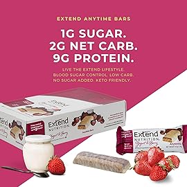 Extend Nutrition 1 Gram Sugar High Protein Bars, Perfect Diabetic Snacks for Adults and Kids, High Protein Bars for Hunger Control & Steady Energy, Low Carb, Keto Friendly, Yogurt and Berry, 12 Count