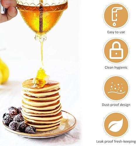 Miniatura 6 de Dispensador de miel de acrílico con soporte, maceta de miel en forma de peine de miel, jarabe y tarro de azúcar, dispensador de miel sin goteo con