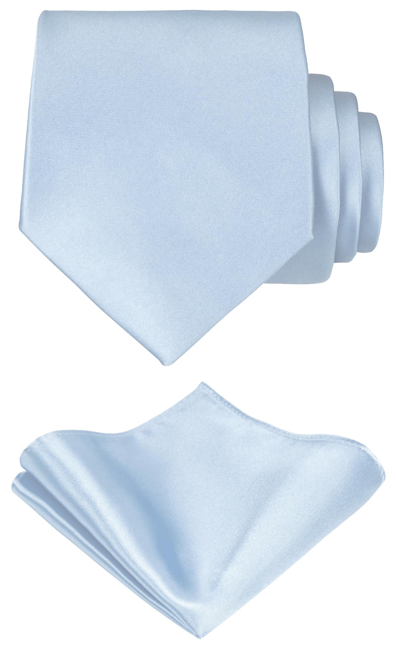 TIE G Solid Satin Color Formal Necktie and Pocket Square Sets in Gift Box, Baby Blue, Reg, Baby Blue, Reg